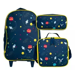 TITANIO - Set Mochila Escolar Con Ruedas Lonchera Estuche Space Niños