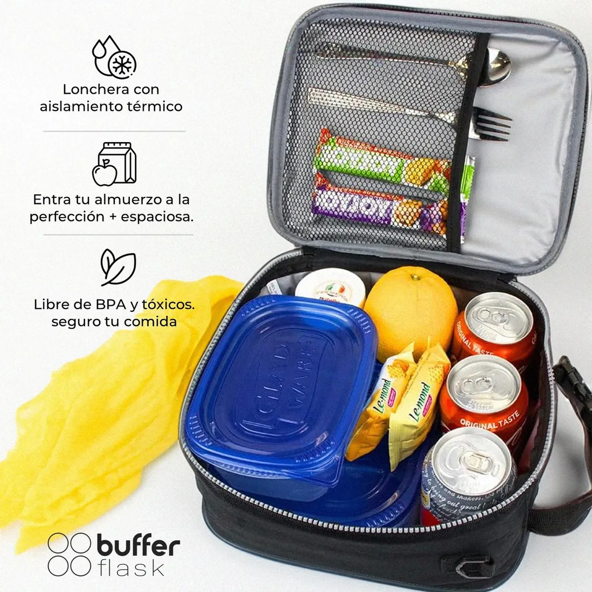 BUFFER FLASK - Lonchera Termica Niño Niña Buffer Bolso Almuerzo Colacion - Lila