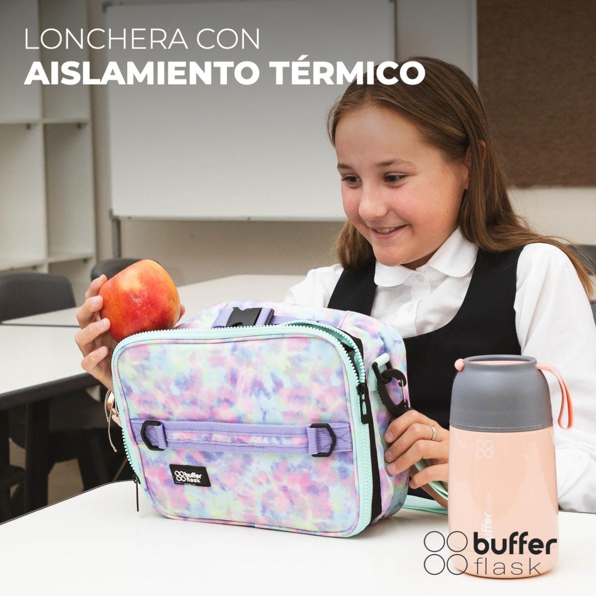 BUFFER FLASK - Lonchera Termica Niño Niña Buffer Bolso Almuerzo Colacion - Celeste