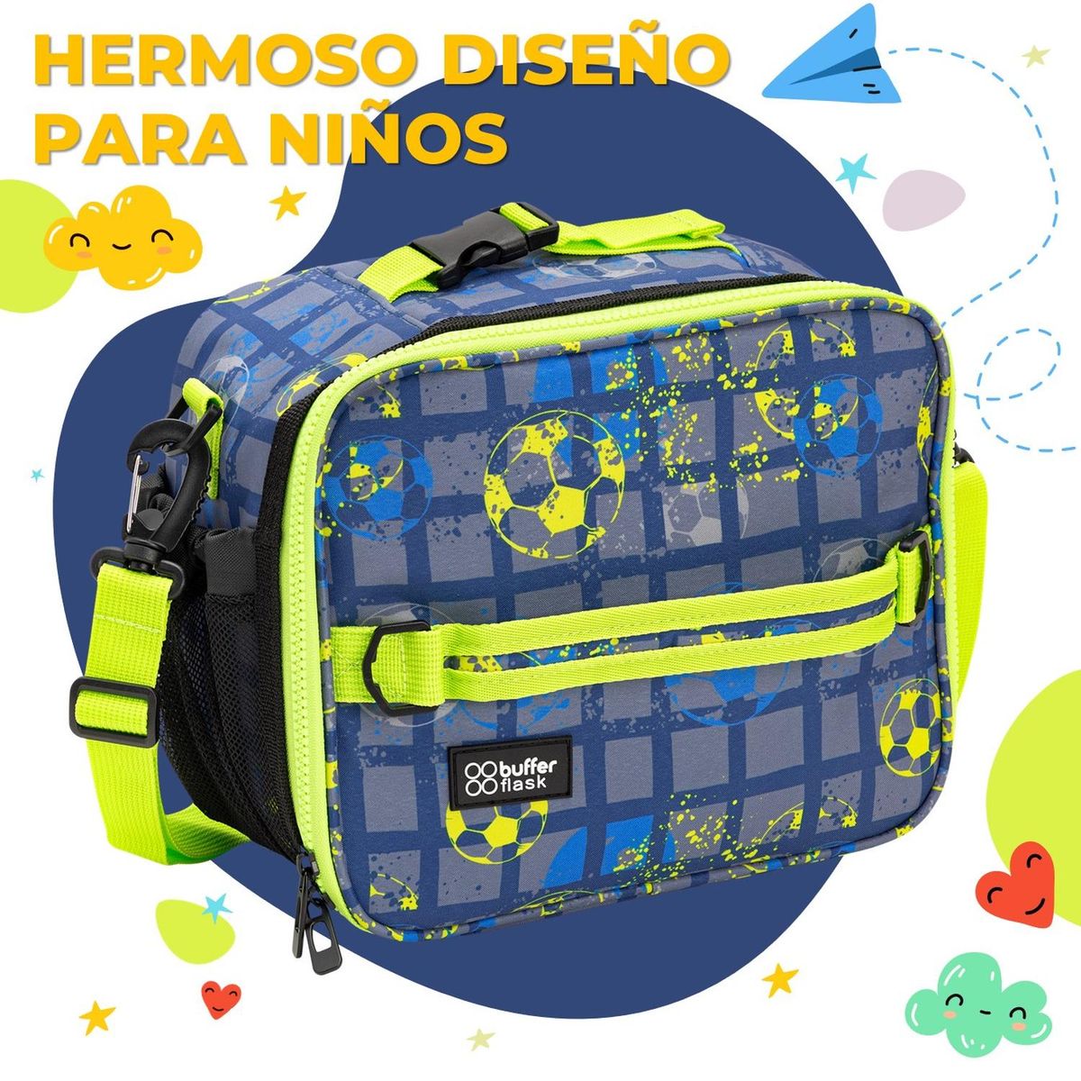 BUFFER FLASK - Lonchera Termica Niño Niña Buffer Bolso Almuerzo Colacion - Verde lima