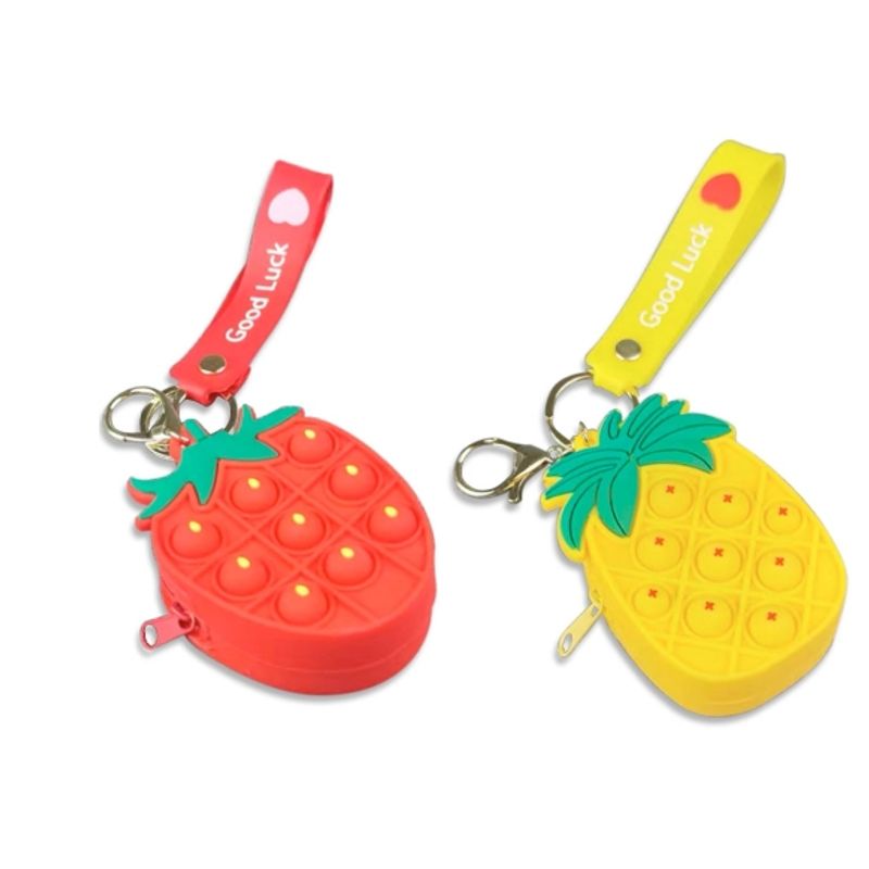 GENERICO - Llavero Monedero Goma Diseño Frutas 9CM 12 Unid