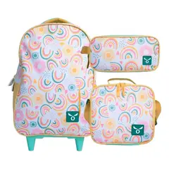 TITANIO - Set Mochila Escolar Con Ruedas Lonchera Estuche Arcoiris Niña