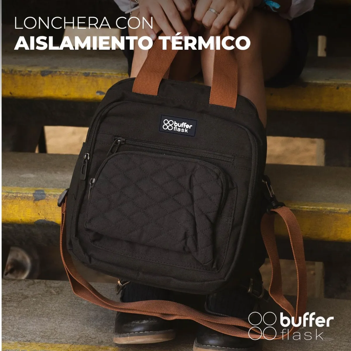 BUFFER FLASK - Lonchera Termica Buffer Bolso Almuerzo y Mochila 2 en 1 - Negro