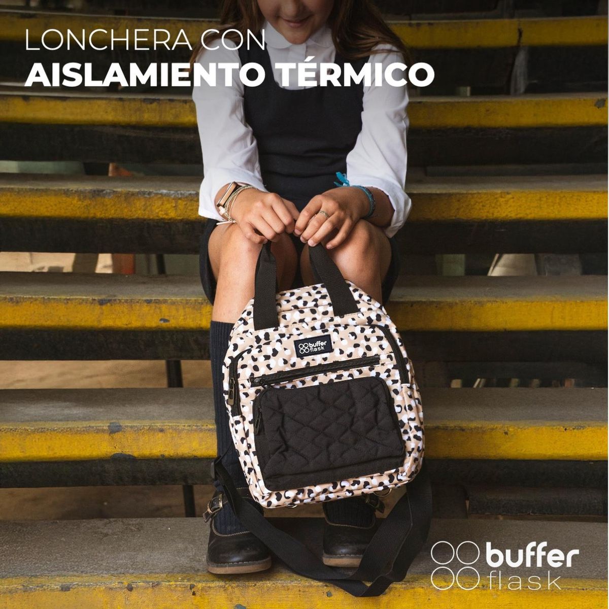 BUFFER FLASK - Lonchera Termica Buffer Bolso Almuerzo y Mochila 2 en 1 - Beige