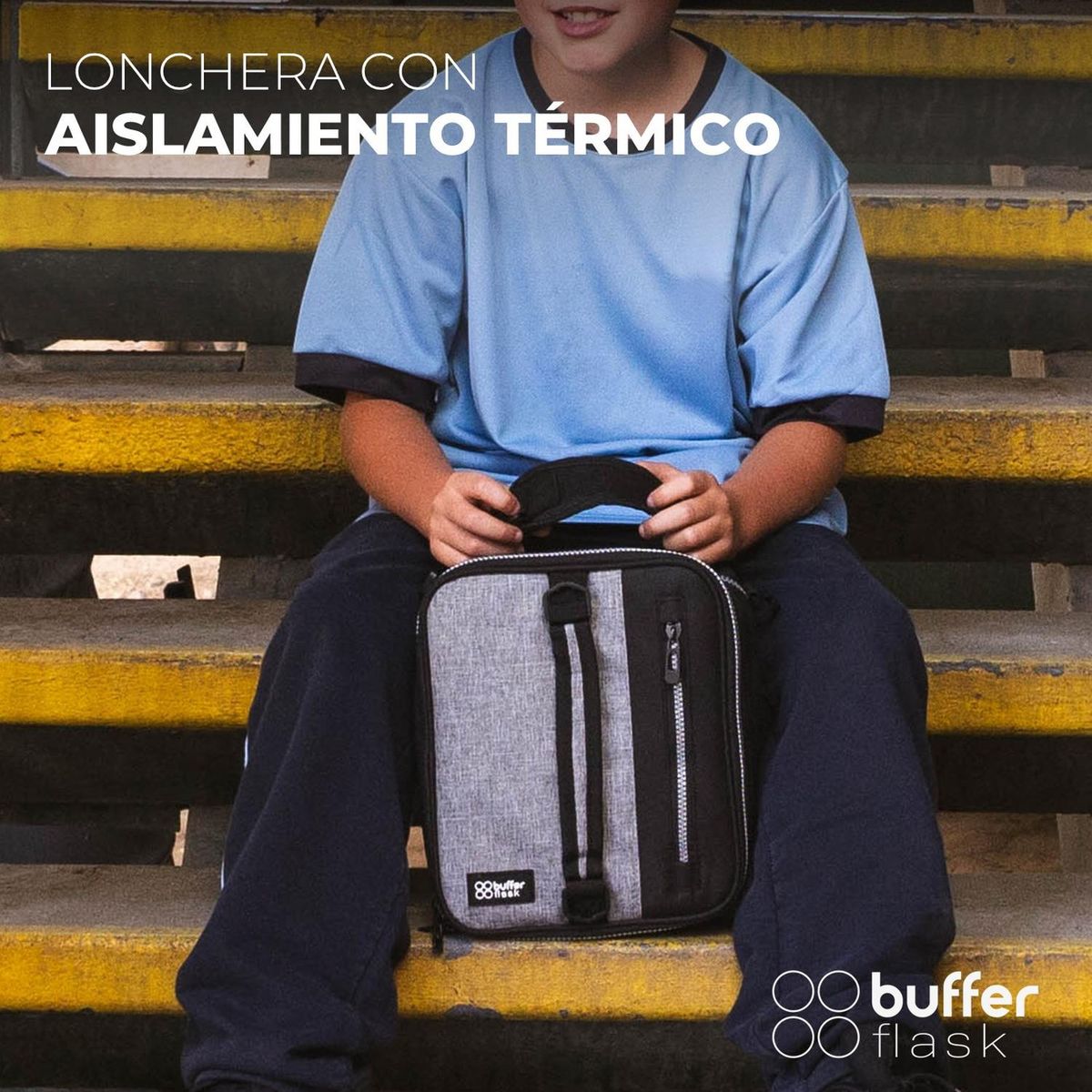 BUFFER FLASK - Lonchera Termica Expandible Buffer Bolso Almuerzo Frio Calor - Gris