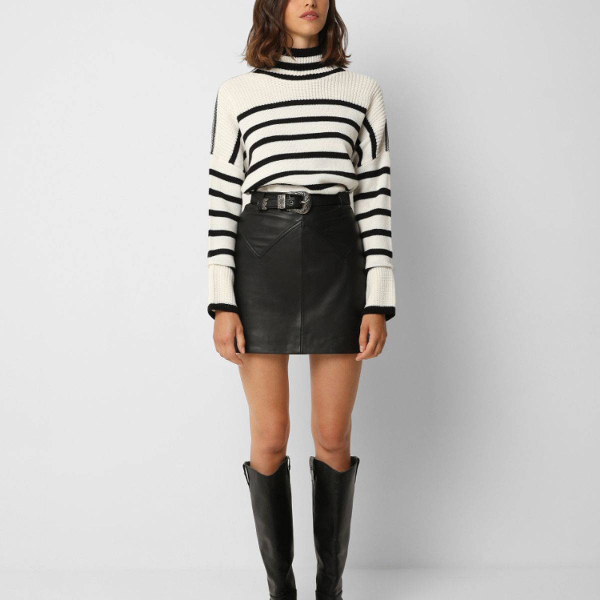 SCALPERS - Falda Mini Piel Cinturón Black