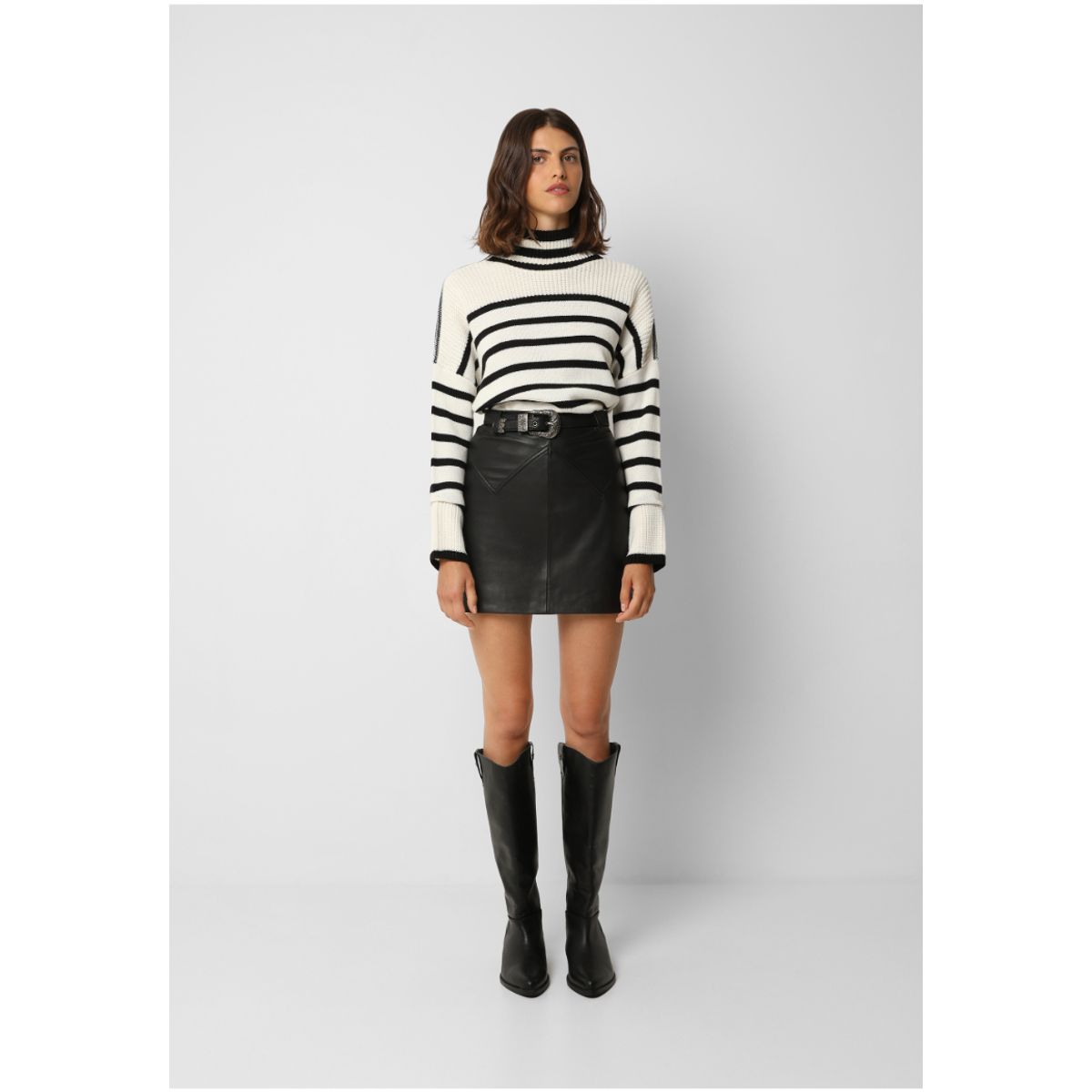 SCALPERS - Falda Mini Piel Cinturón Black