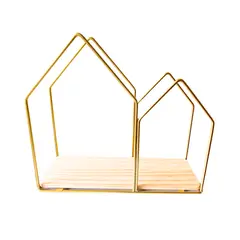GENERICO - Repisa de madera y metal dorada diseño de casa doble