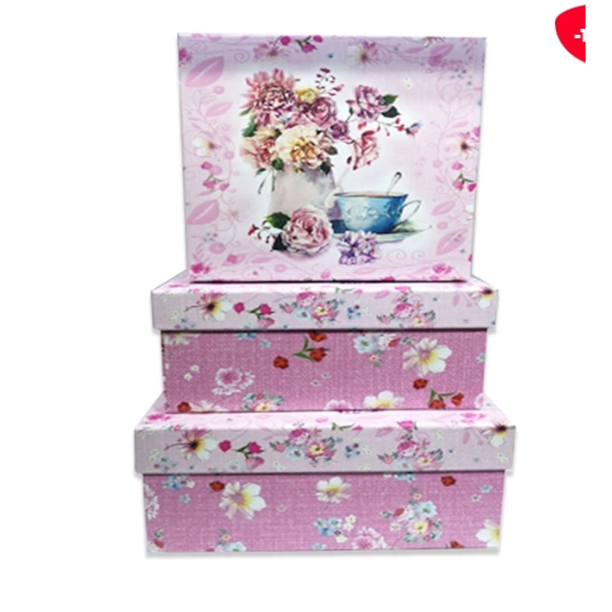 GENERICO - Set 3 Cajas De Regalo Diseño Flores Fondo Rosado