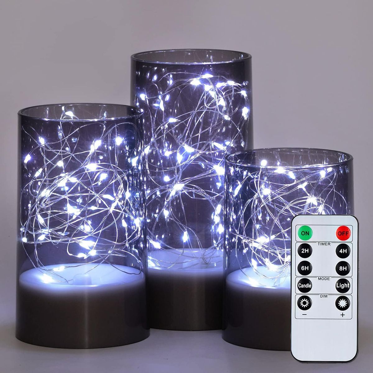 COREJOY - Juego de 3 velas LED gris velas sin llama con mando a distancia