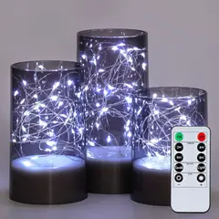COREJOY - Juego de 3 velas LED gris velas sin llama con mando a distancia