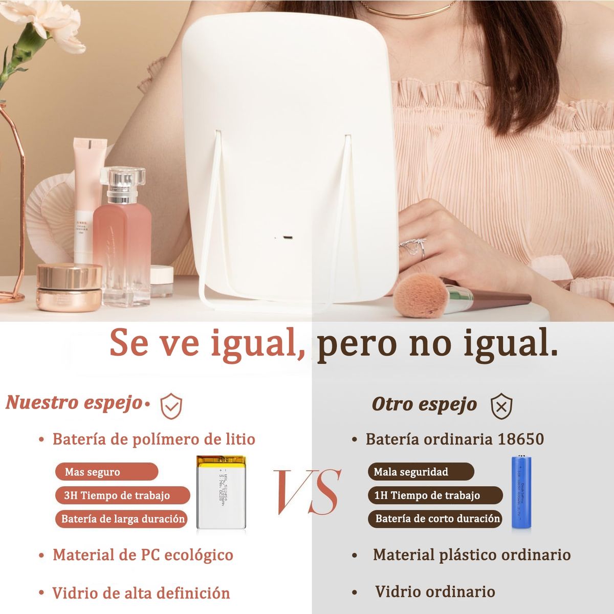 COREJOY - Espejo de maquillaje con pantalla táctil y luz LED