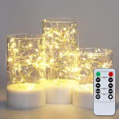 COREJOY - Juego de 3 velas LED blancas velas sin llama con mando a distancia
