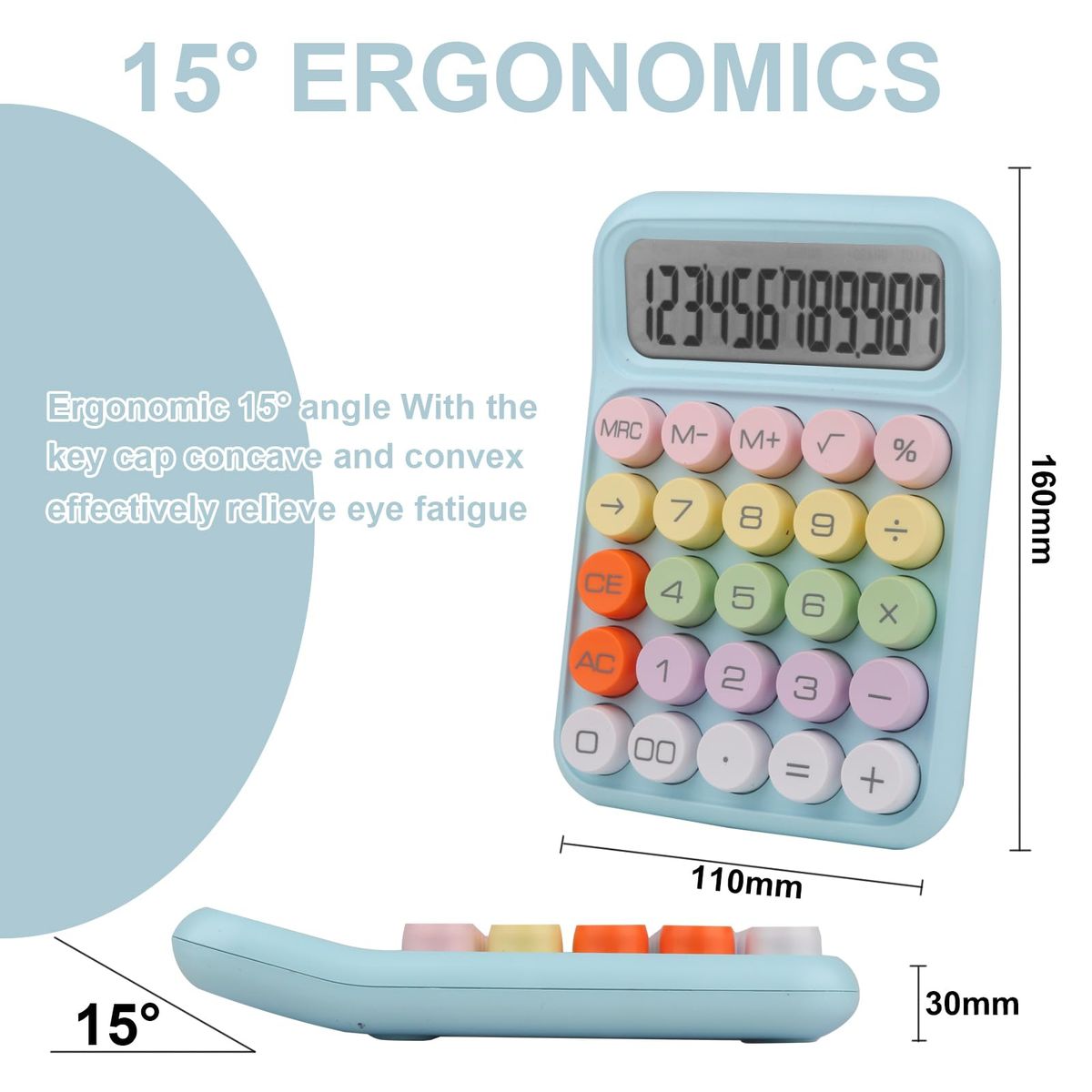 EVERSO - Calculadora De Mesa Escritorio Oficina 12 Digitos Celeste
