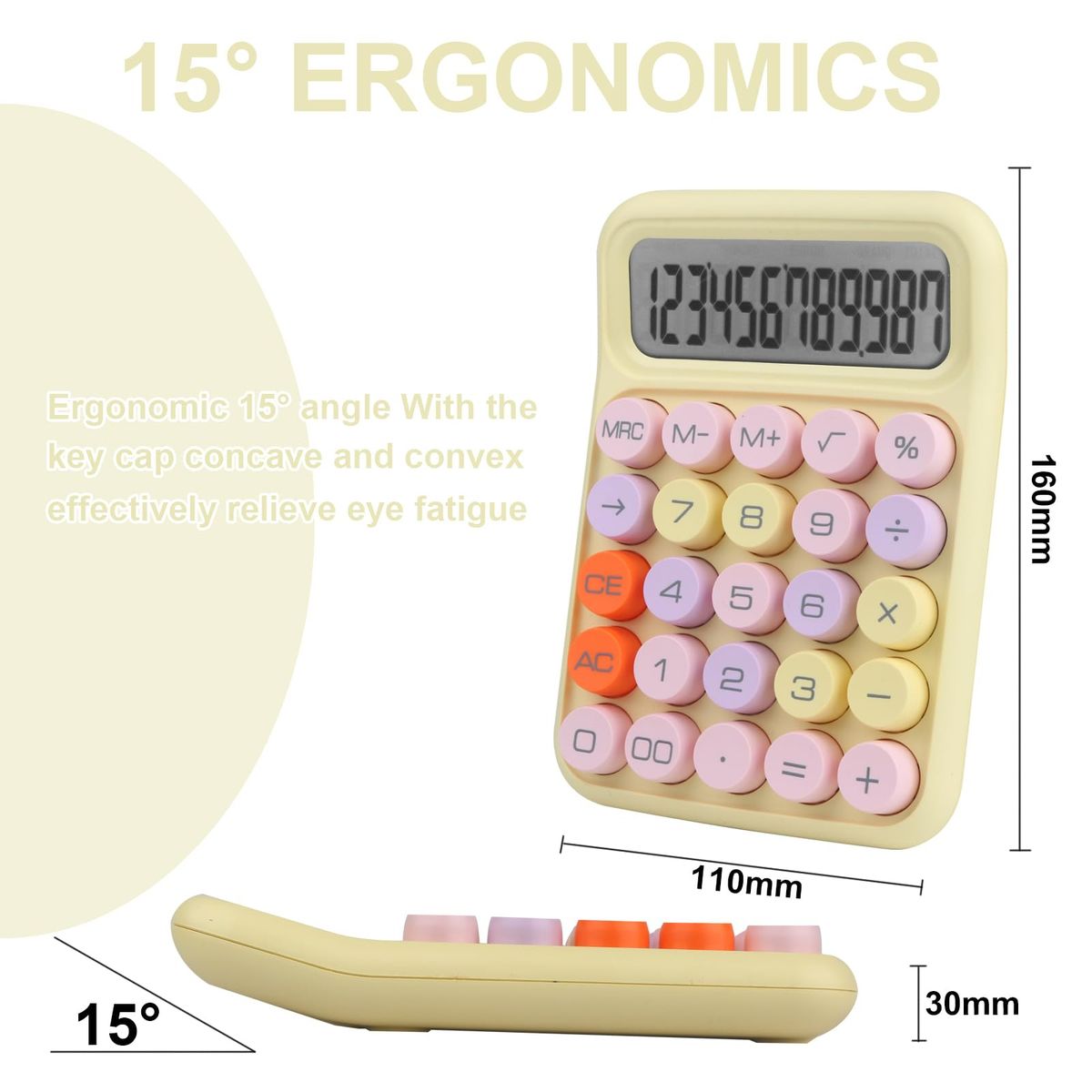EVERSO - Calculadora De Mesa Escritorio Oficina 12 Digitos Amarillo