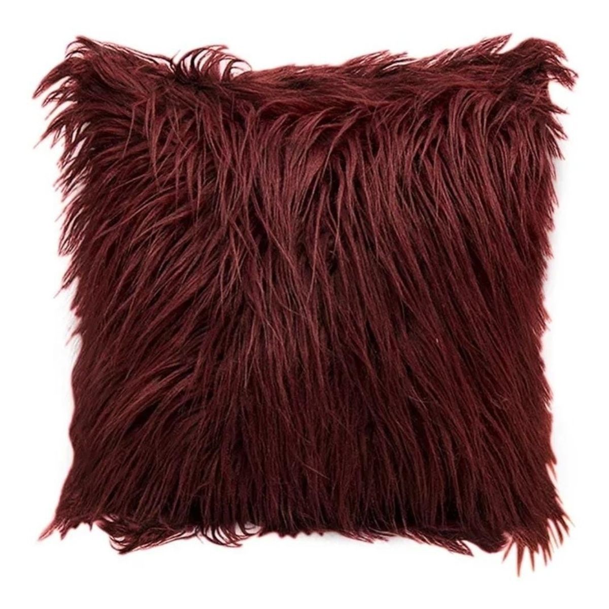 GENERICO - Pack 2 Cojin + Funda Para Cojín Pelo Largo - Burdeo