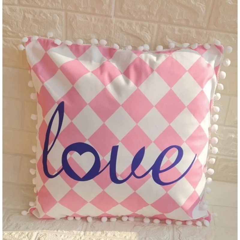 GENERICO - Pack 2 Cojin + Funda Para Cojin Pompon  Diseño Love 66 42x42