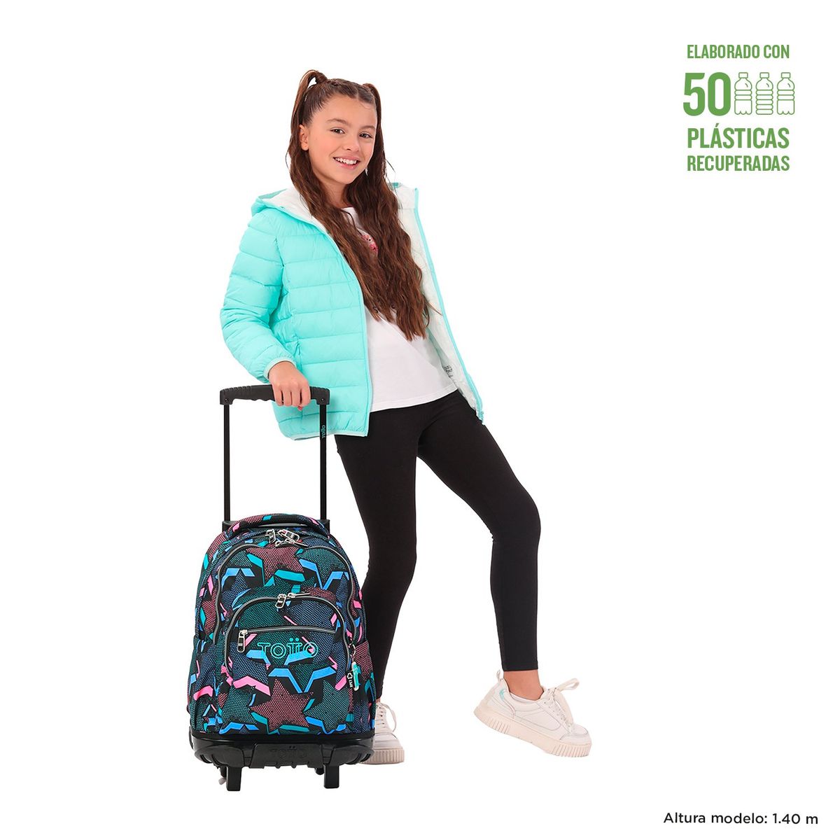 TOTTO - TOTTO Mochila Escolar Notebook con ruedas Bomper Renglon para Niña