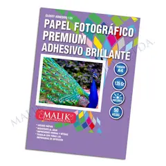 MALIK - Papel Adhesivo Glossy 135gm 50 hojas + 4 Tintas para Epson Etank L3110