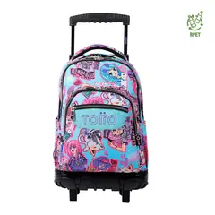 TOTTO - Mochila Ruedas Infantil Niña Notebook Bomper Renglon Azul Anime