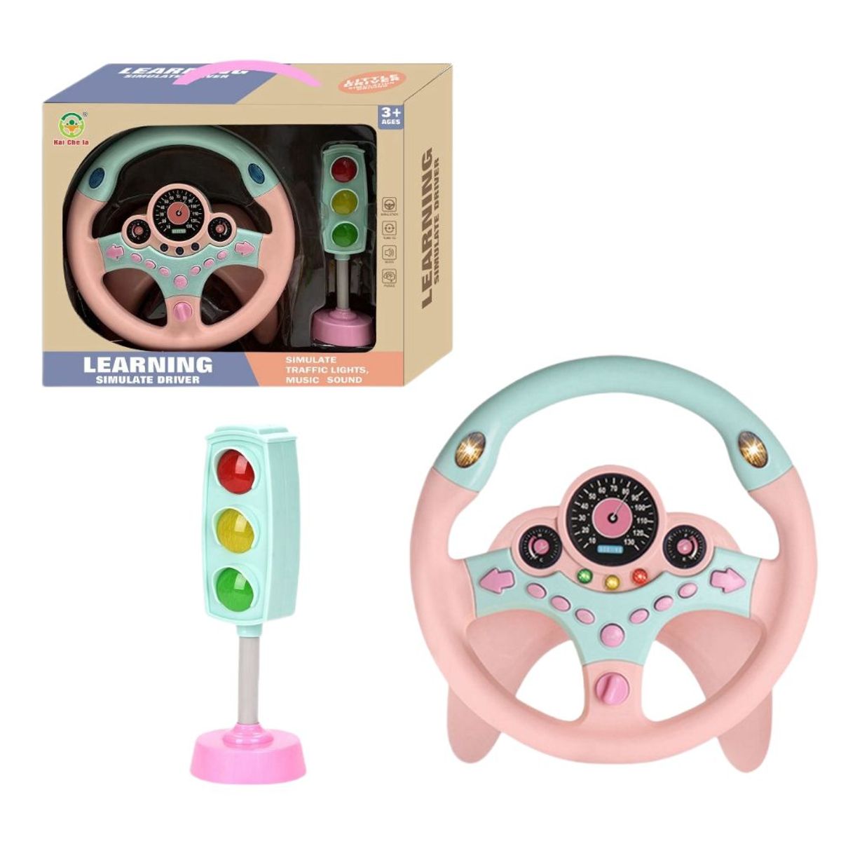 GENERICO - Manubrio Simulador Rosa Para Niños Luces Y Sonidos Volante