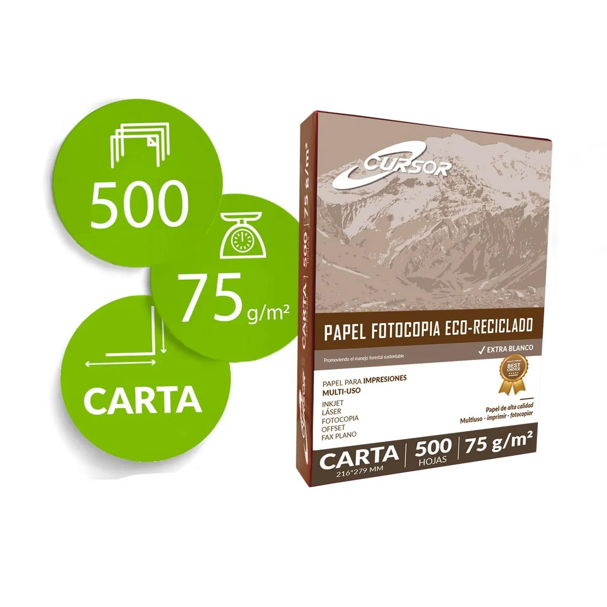 CURSOR - PAPEL FOTOCOPIA CARTA 75G 500H CURSOR