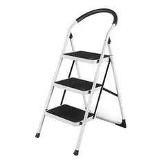 SDFIT - Escalera Acero Tubular 3 Peldaños Heavy Duty 150 Kg Blanca