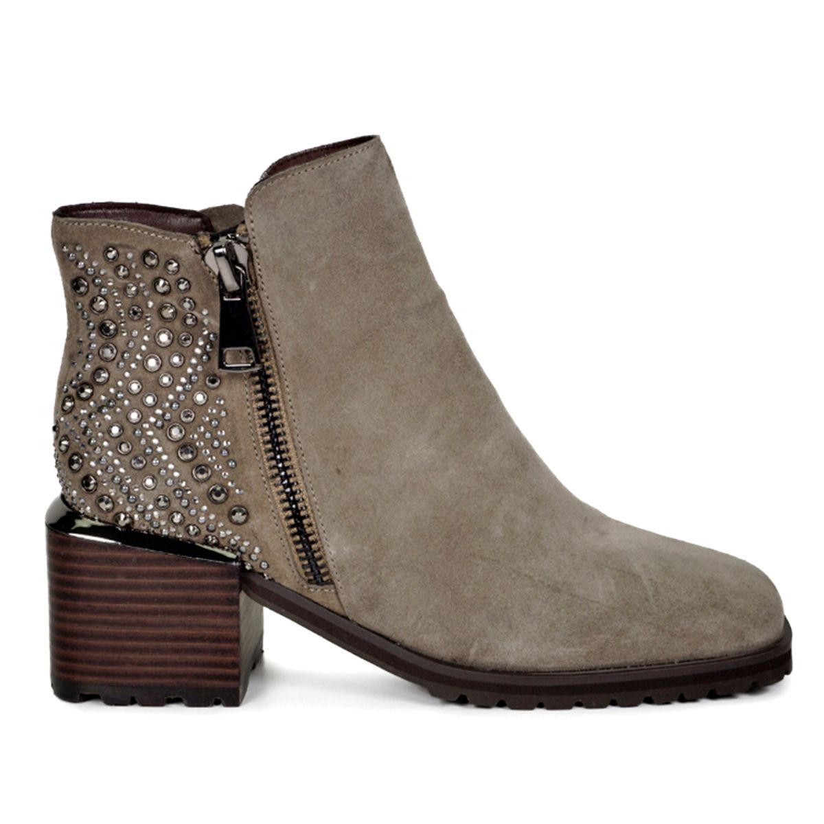 DEGAS - Botín Cuero Plunie Taupe con pedreria brillante DEGAS