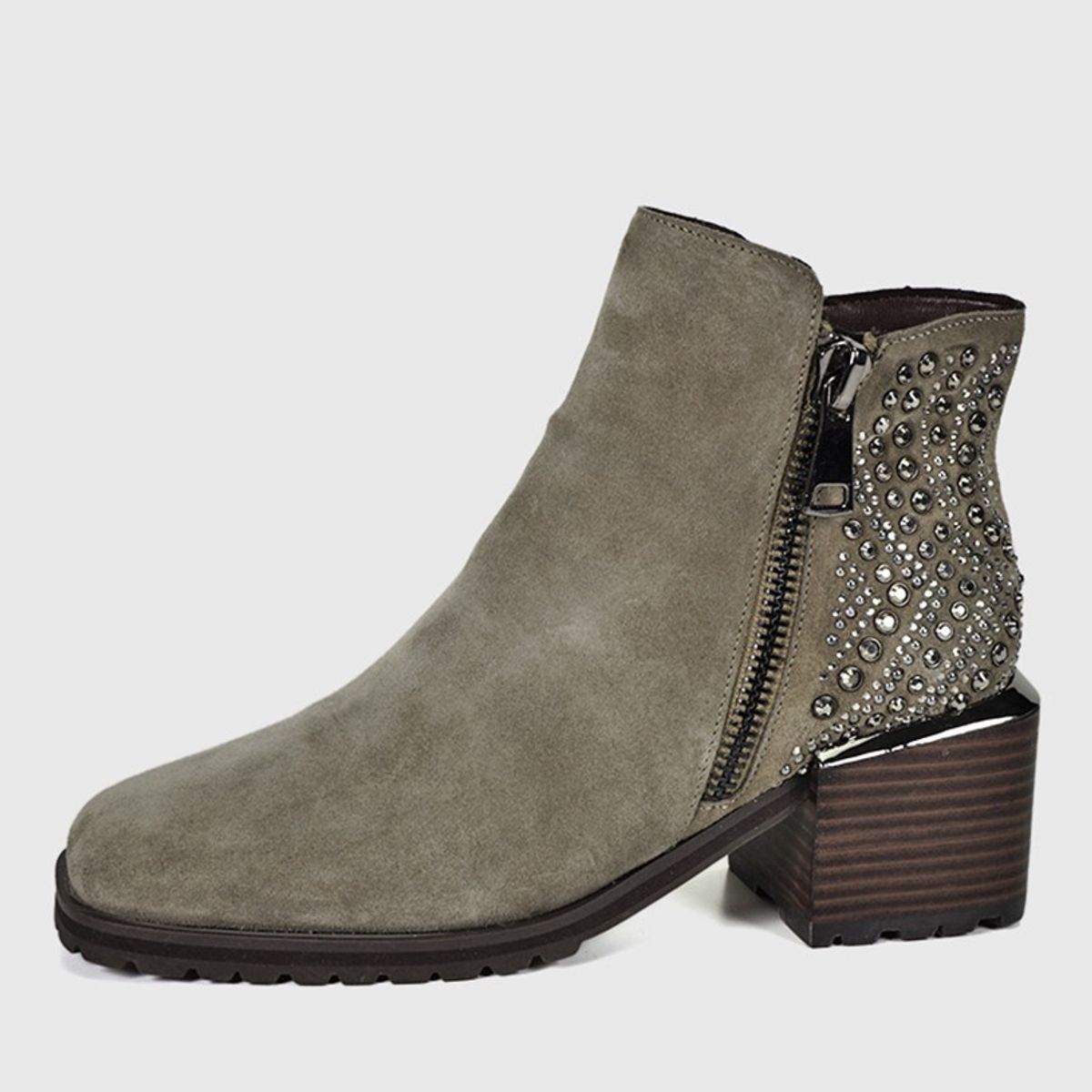 DEGAS - Botín Cuero Plunie Taupe con pedreria brillante DEGAS