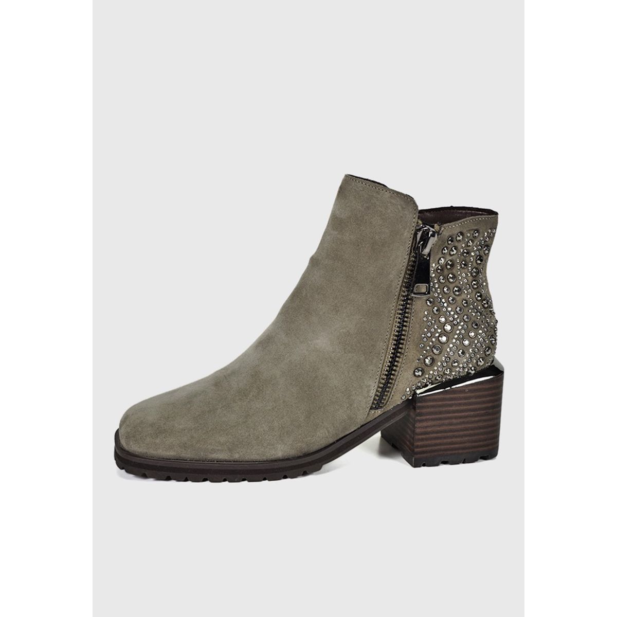 DEGAS - Botín Cuero Plunie Taupe con pedreria brillante DEGAS
