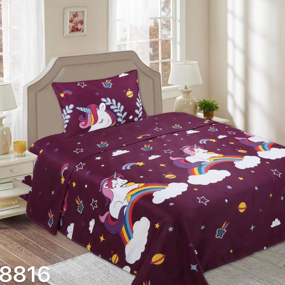 GENERICO - Set Sabanas Plaza Y Media 144 Hilos Pony Arcoriris