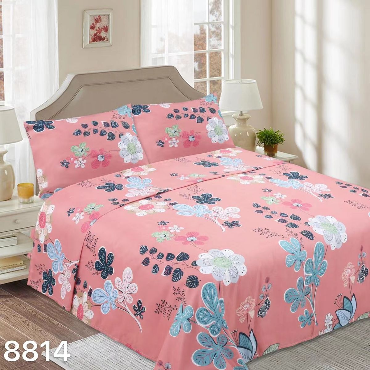 GENERICO - Set Sabanas Plaza Y Media 144 Hilos Rosa con flores