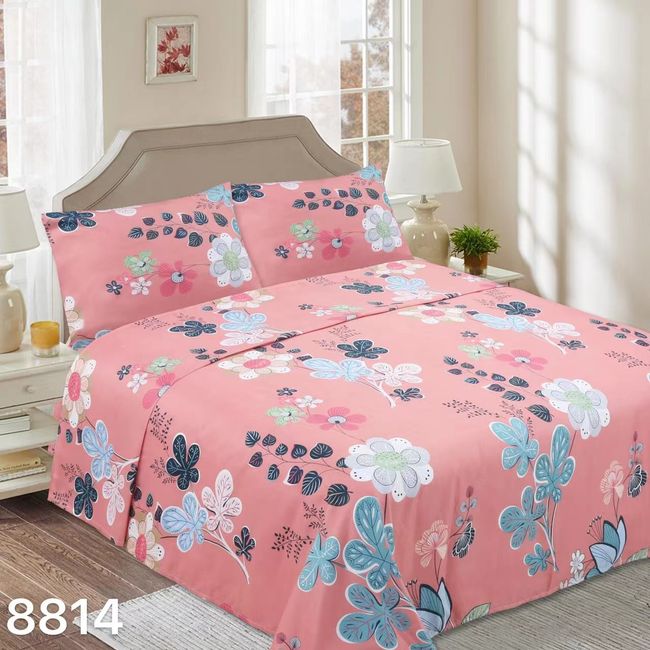 GENERICO - Set Sabanas Plaza Y Media 144 Hilos Rosa con flores