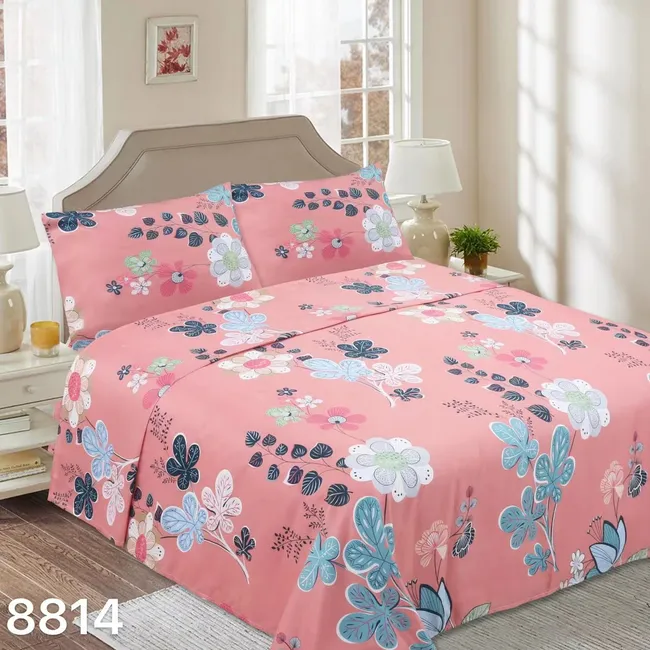 GENERICO - Set Sabanas Plaza Y Media 144 Hilos Rosa con flores