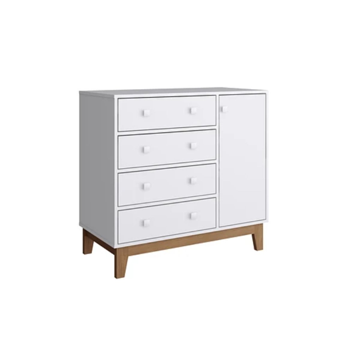 KIDSCOOL - Comoda Retro Harmony 4 Cajones + Puerta Blanco