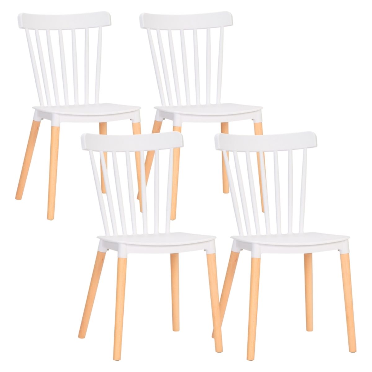 PANDALINO - Pack 4 Sillas Windsor Blancas - Diseño Clásico & Cómodo