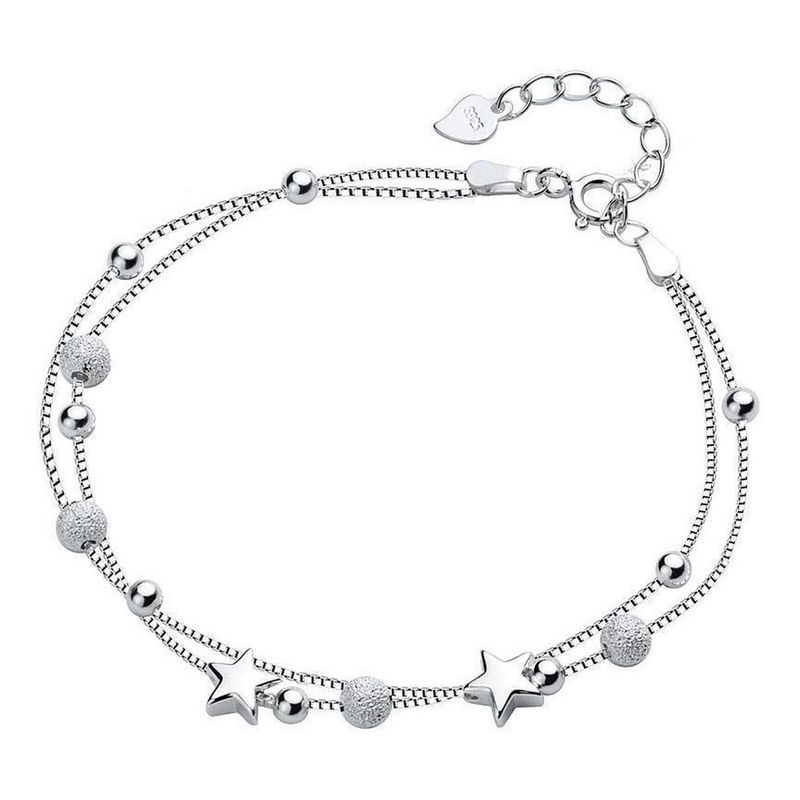 MALCREADO34401 - Pulsera Plata Fina 925 Elegante Cuentas De Estrellas Esferas