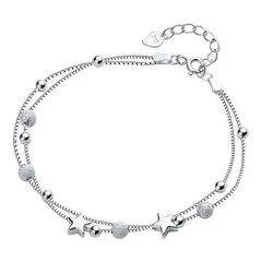 MALCREADO34401 - Pulsera Plata Fina 925 Elegante Cuentas De Estrellas Esferas
