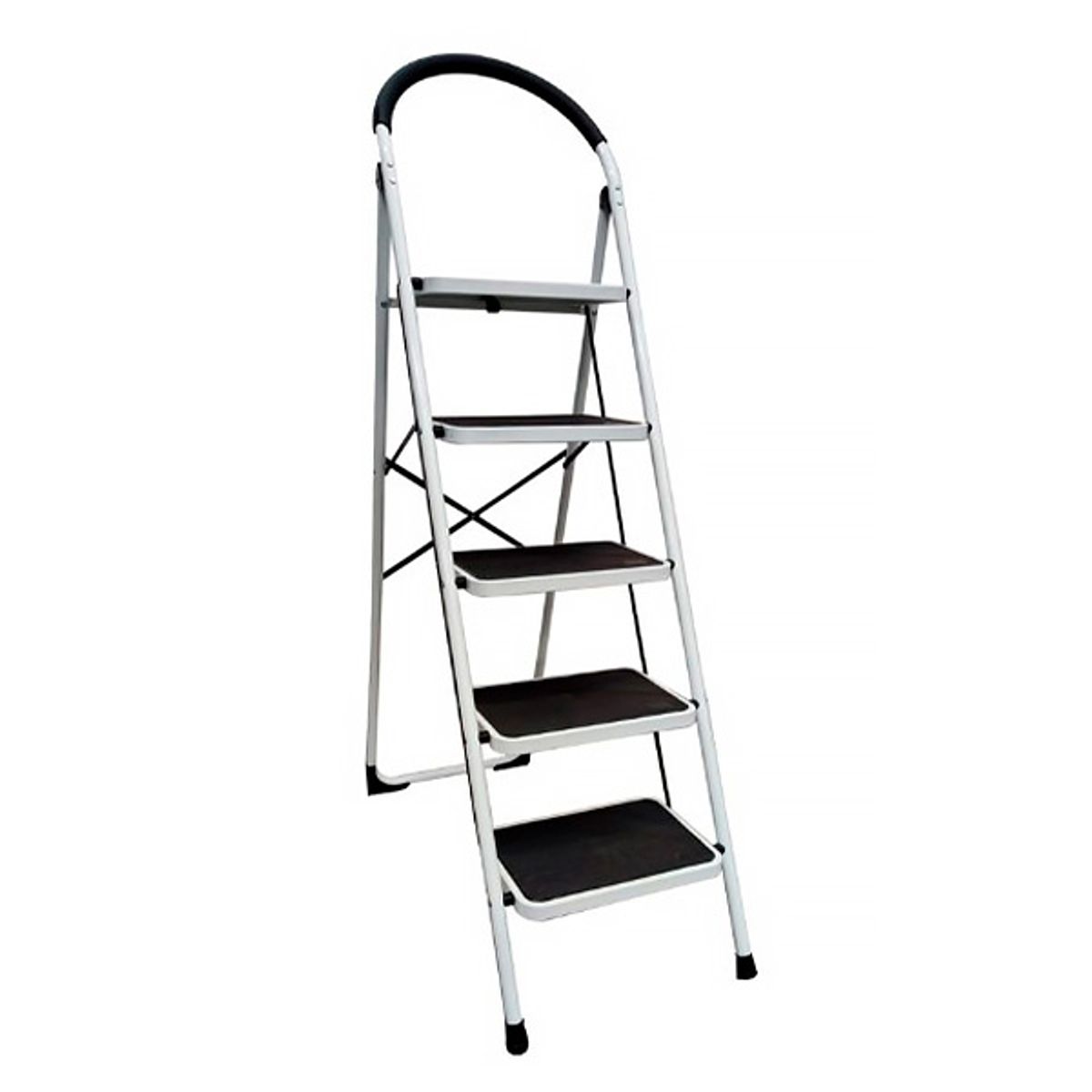 GENERICO - Escalera Acero Tubular 5 Peldaños Heavy Duty 150 KG – Blanca – JZ902-5B