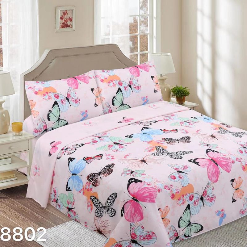 GENERICO - Set Sabanas Plaza Y Media 144 Hilos  Diseño Mariposa