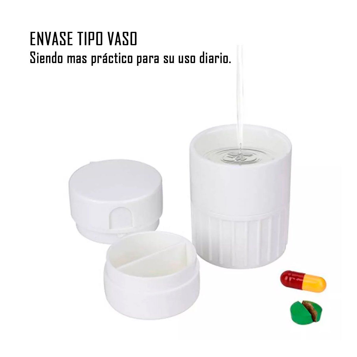 GENERICO - Contenedor, Cortador Y Moledor De Pastillas 4 En 1