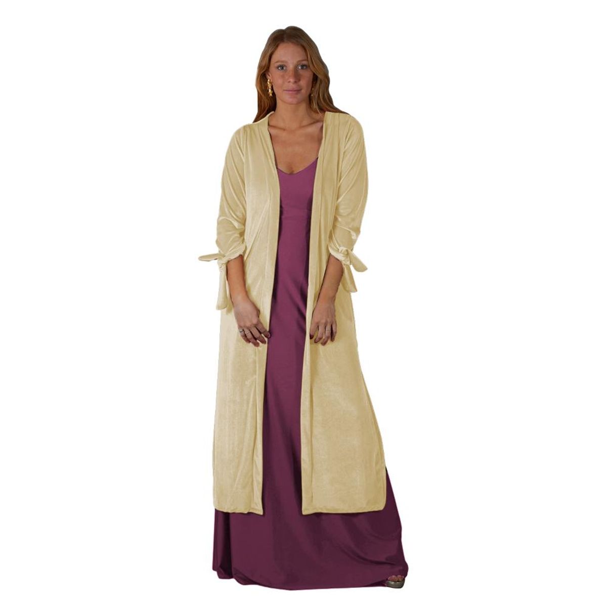 MARIA PASKARO - Tapado Kimono Largo Verona Beige Terciopelo Maria Paskaro - Beige