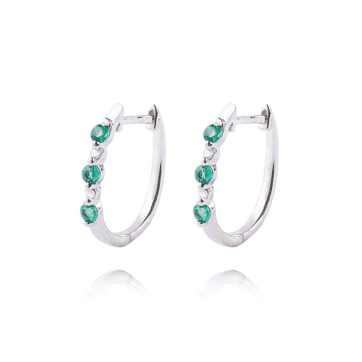 JB JOYAS BARON - Aros de Oro Blanco 18kt Diamante 3Pts y 20Pts Esmeralda SI/H