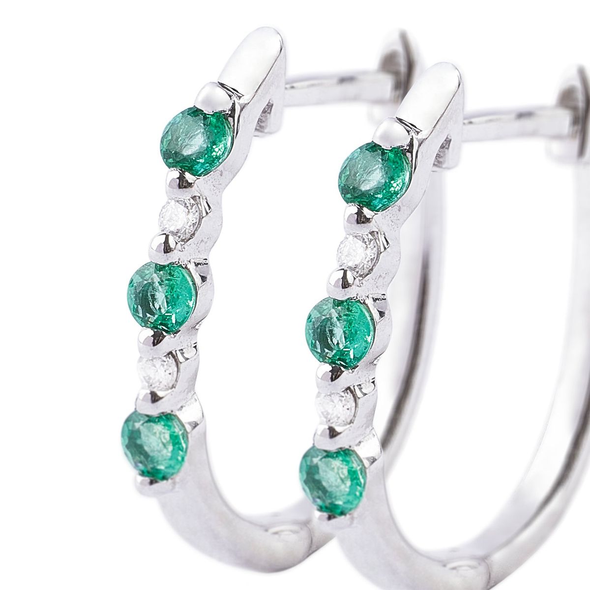 JB JOYAS BARON - Aros de Oro Blanco 18kt Diamante 3Pts y 20Pts Esmeralda SI/H