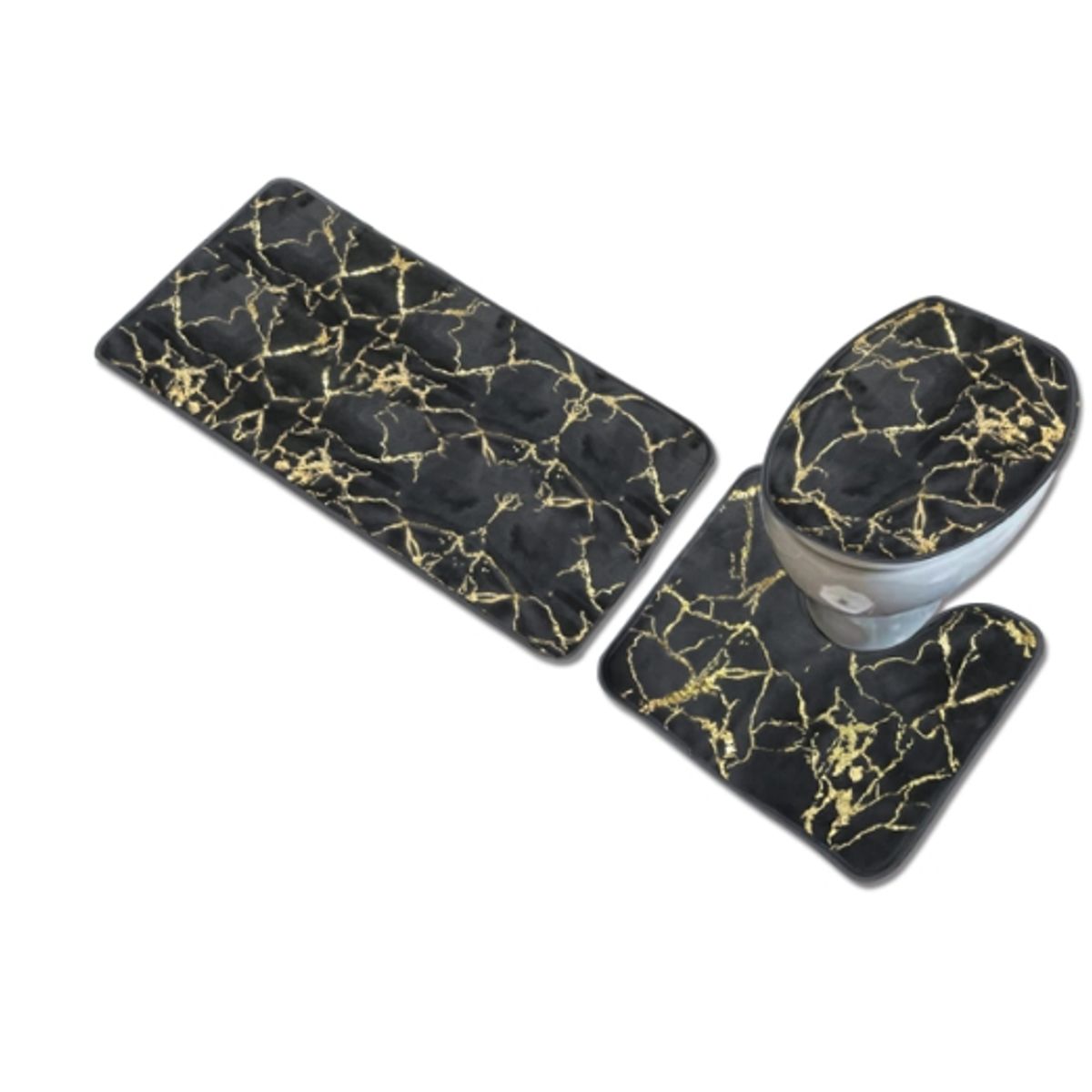 GENERICO - Juego De 3 Alfombra Plush Diseño Dorado Para Baño 50X80 CM