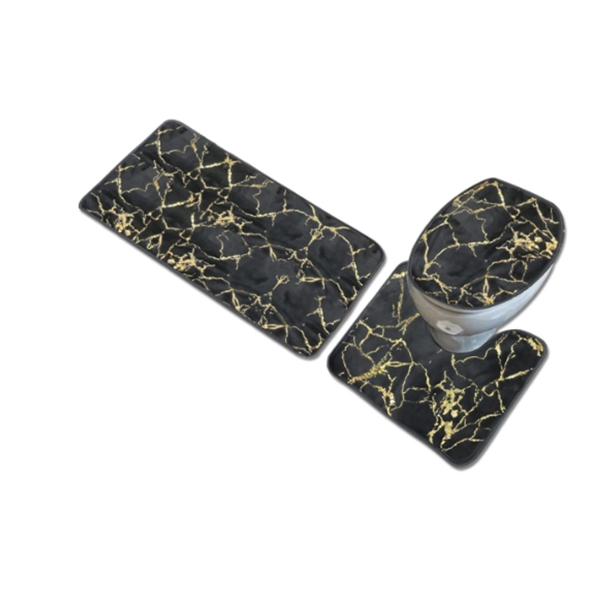 GENERICO - Juego De 3 Alfombra Plush Diseño Dorado Para Baño 50X80 CM