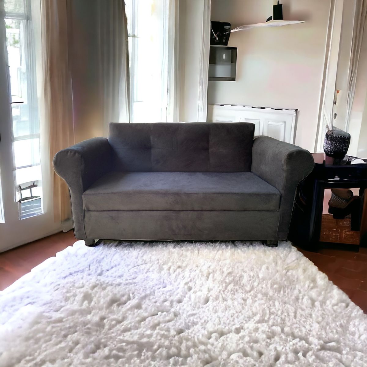 GENERICO - Sofa 2 Cuerpos Barcelona Felpa Negro