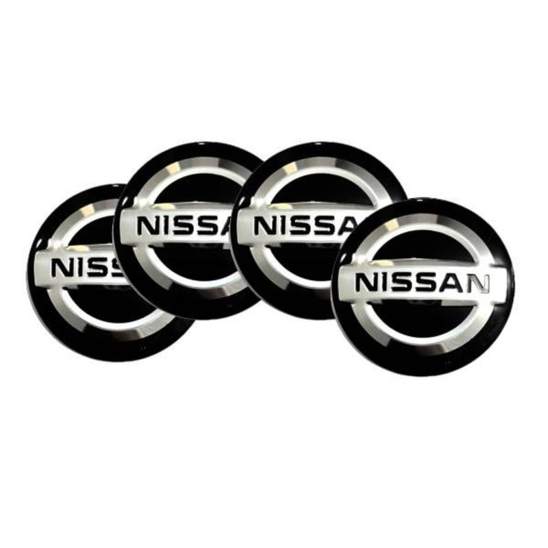 GENERICO - set X4 Tapa Centro NISSAN Llanta Autos 56mm Negra-Plata