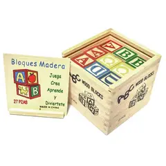 GENERICO - Cubo 15 Piezas Madera Letras Números
