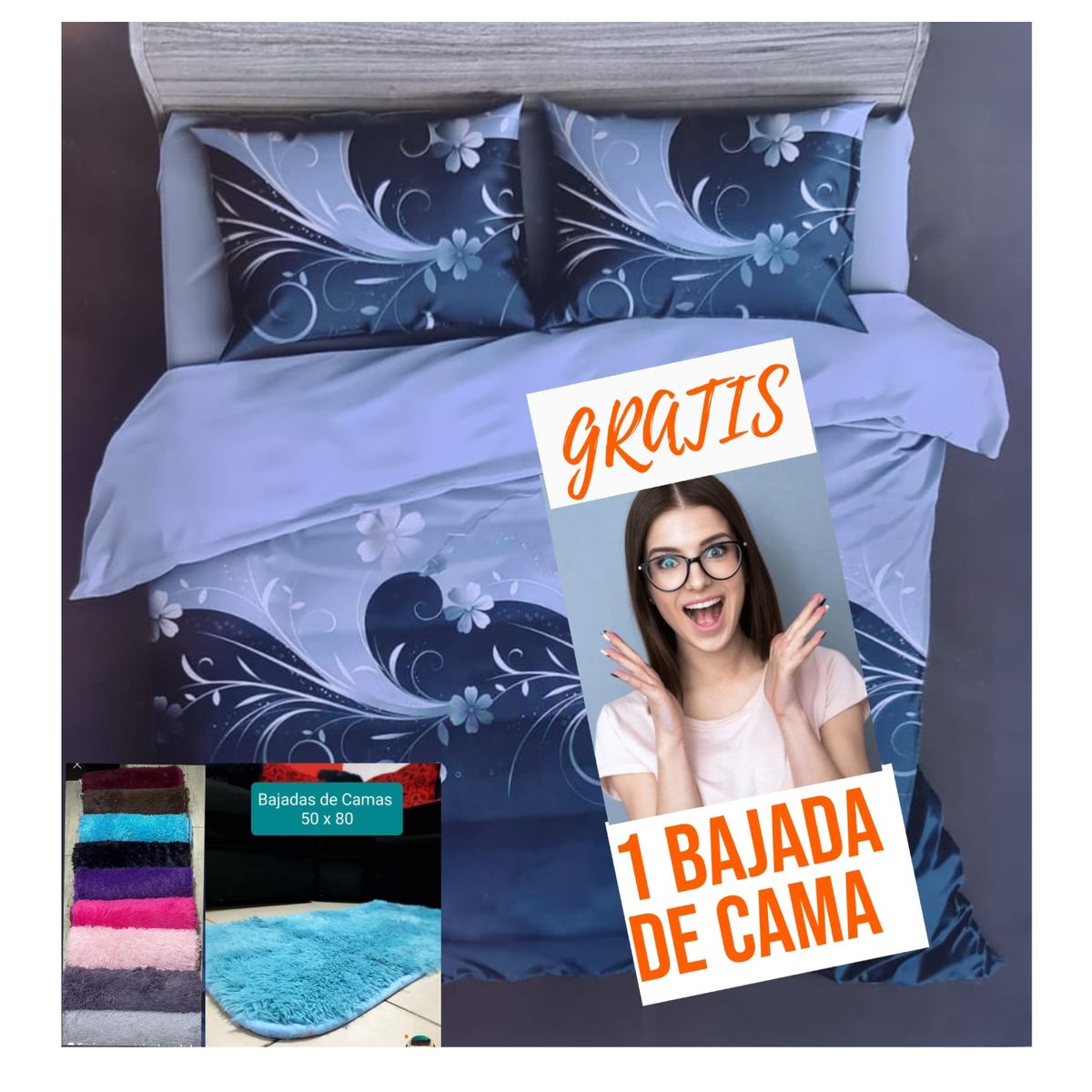 GENERICO - CUBRECAMA VERANO 2 PLAZA olas de ariposa de regalo 1 bajada de cama